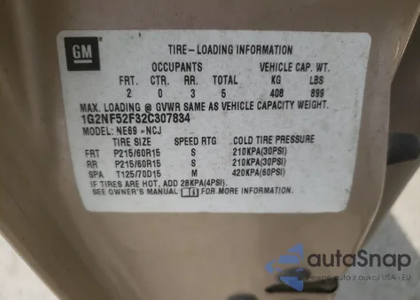 2002 Pontiac Grand Am Se1 z USA, uszkodzony, nr VIN 1G2NF52F32C307834